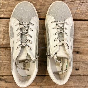 Vintage Havana Kids Sneakers in White and Silver Glitter